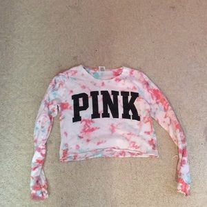 Pink tie dye long sleeve crop top.